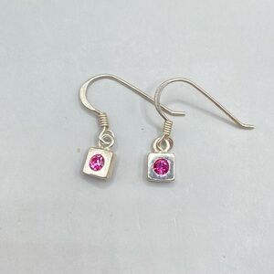 Sterling Silver Pink Cubic Zirconia Tiny Square Earrings